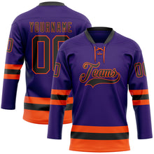 Load image into Gallery viewer, Custom Purple Black-Orange Hockey Lace Neck Jersey
