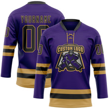 Load image into Gallery viewer, Custom Purple Black-Old Gold Hockey Lace Neck Jersey
