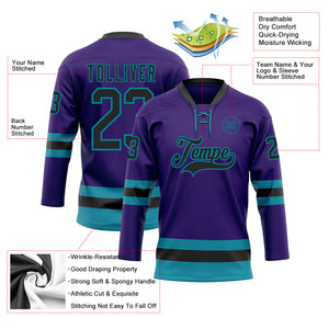 Custom Purple Black-Teal Hockey Lace Neck Jersey