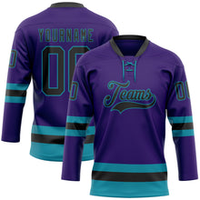 Load image into Gallery viewer, Custom Purple Black-Teal Hockey Lace Neck Jersey
