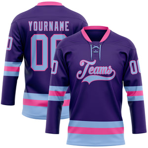 Custom Purple Light Blue-Pink Hockey Lace Neck Jersey