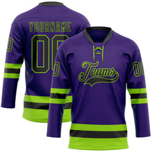 Load image into Gallery viewer, Custom Purple Black-Neon Green Hockey Lace Neck Jersey
