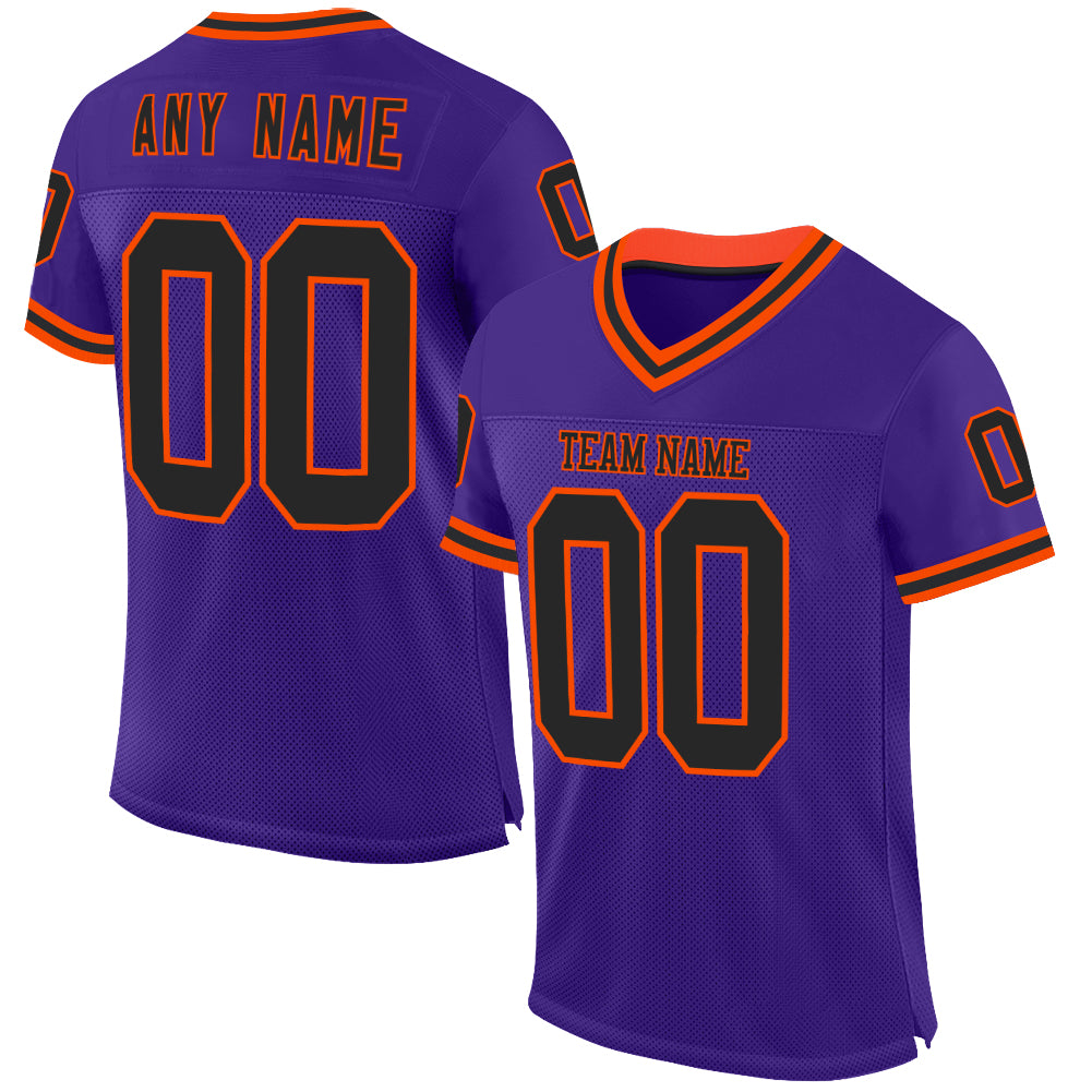 Custom Purple Black-Orange Mesh Authentic Throwback Football Jersey