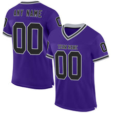 Load image into Gallery viewer, Custom Purple Black-Gray Mesh Authentic Throwback Football Jersey
