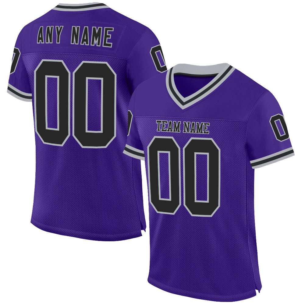 Custom Purple Black-Gray Mesh Authentic Throwback Football Jersey