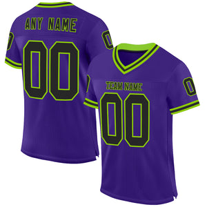 Custom Purple Black-Neon Green Mesh Authentic Throwback Football Jersey