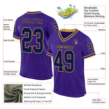 Load image into Gallery viewer, Custom Purple Navy-Old Gold Mesh Authentic Throwback Football Jersey
