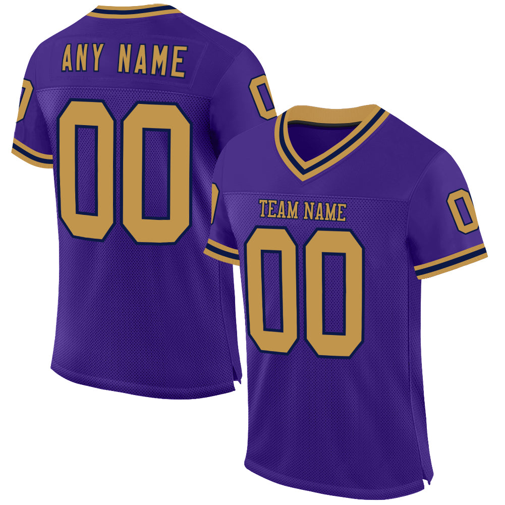 Custom Purple Old Gold-Navy Mesh Authentic Throwback Football Jersey