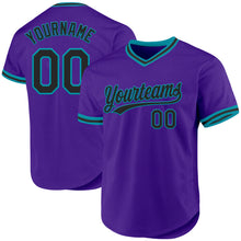 Load image into Gallery viewer, Custom Purple Black-Teal Authentic Throwback Baseball Jersey
