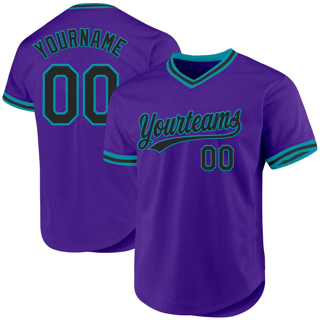 Custom Purple Black-Teal Authentic Throwback Baseball Jersey