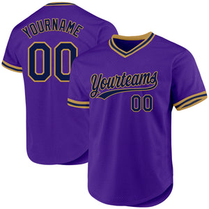 Custom Purple Navy-Old Gold Authentic Throwback Baseball Jersey