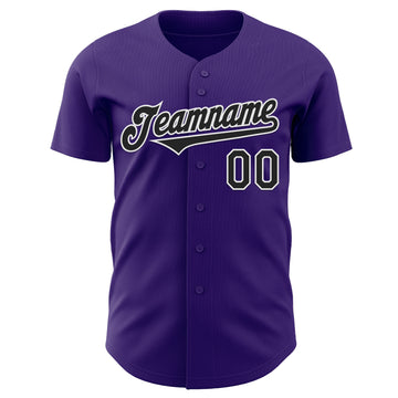 Custom Purple Black-White Authentic Baseball Jersey