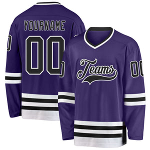 Custom Purple Black-White Hockey Jersey