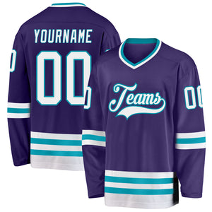 Custom Purple White-Teal Hockey Jersey