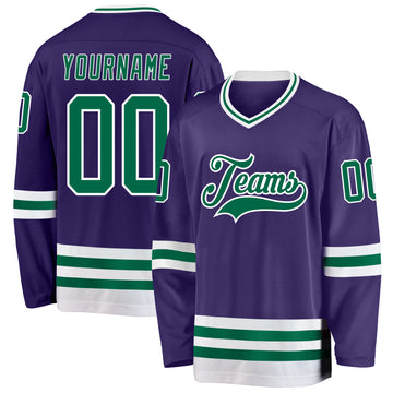 Custom Purple Kelly Green-White Hockey Jersey