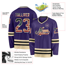 Load image into Gallery viewer, Custom Purple Vintage USA Flag Cream-Black Hockey Jersey
