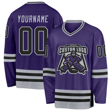 Custom Purple Black-Gray Hockey Jersey