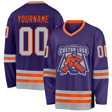 Custom Purple Gray-Orange Hockey Jersey