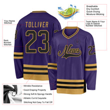 Load image into Gallery viewer, Custom Purple Black-Old Gold Hockey Jersey
