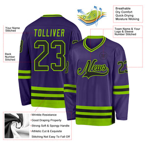 Custom Purple Black-Neon Green Hockey Jersey