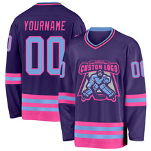 Load image into Gallery viewer, Custom Purple Light Blue Pink-Black Hockey Jersey
