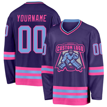 Custom Purple Light Blue Pink-Black Hockey Jersey