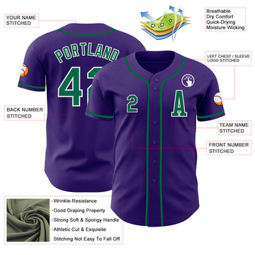 Custom Purple Kelly Green-White Authentic Baseball Jersey