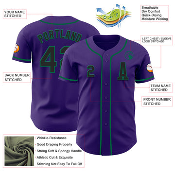 Custom Purple Black-Kelly Green Authentic Baseball Jersey