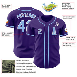 Custom Purple Light Blue-White Authentic Baseball Jersey