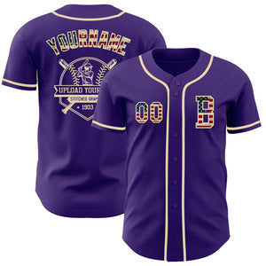 Custom Purple Vintage USA Flag-Cream Authentic Baseball Jersey