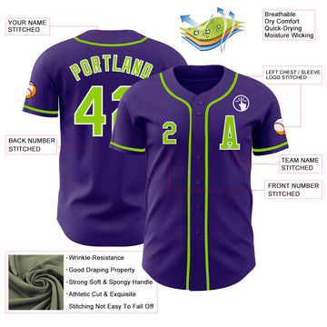 Custom Purple Neon Green-White Authentic Baseball Jersey