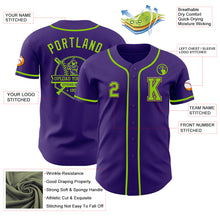 Load image into Gallery viewer, Custom Purple Neon Green-Old Gold Authentic Baseball Jersey
