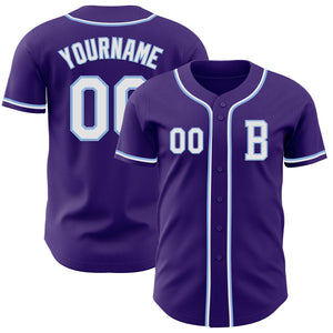 Custom Purple White-Light Blue Authentic Baseball Jersey