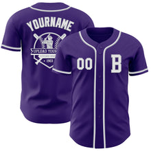 Load image into Gallery viewer, Custom Purple White-Gray Authentic Baseball Jersey
