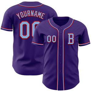 Custom Purple Light Blue-Red Authentic Baseball Jersey