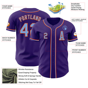 Custom Purple Electric Blue-Orange Authentic Baseball Jersey