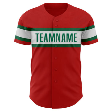 Custom Red White-Kelly Green Authentic Baseball Jersey