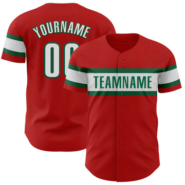 Custom Red White-Kelly Green Authentic Baseball Jersey