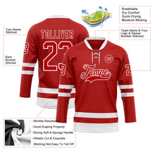 Load image into Gallery viewer, Custom Red White Hockey Lace Neck Jersey
