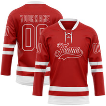 Load image into Gallery viewer, Custom Red White Hockey Lace Neck Jersey
