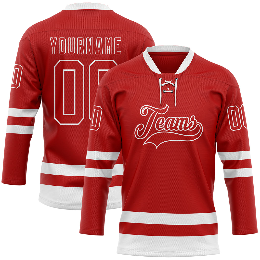 Custom Red White Hockey Lace Neck Jersey