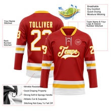 Load image into Gallery viewer, Custom Red White-Gold Hockey Lace Neck Jersey
