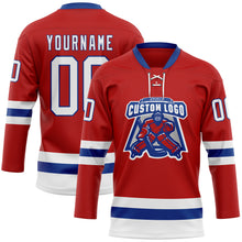 Load image into Gallery viewer, Custom Red White-Royal Hockey Lace Neck Jersey
