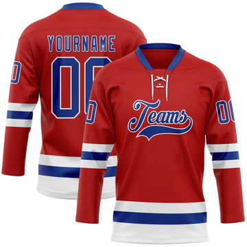 Custom Red Royal-White Hockey Lace Neck Jersey