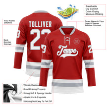 Load image into Gallery viewer, Custom Red White-Gray Hockey Lace Neck Jersey
