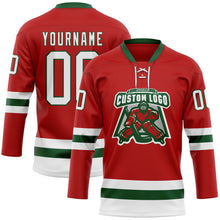 Load image into Gallery viewer, Custom Red White-Green Hockey Lace Neck Jersey
