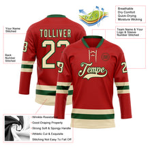 Load image into Gallery viewer, Custom Red Cream-Green Hockey Lace Neck Jersey
