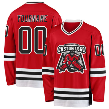 Custom Red Black-White Hockey Jersey