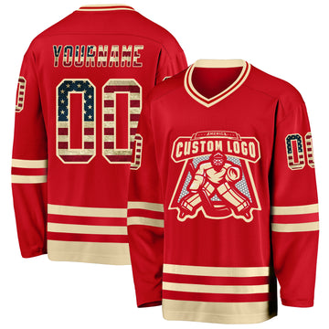 Custom Red Vintage USA Flag-Cream Hockey Jersey