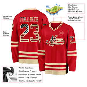 Custom Red Vintage USA Flag-Cream Hockey Jersey